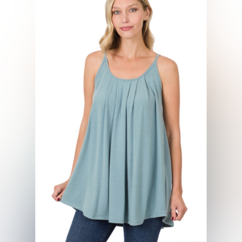 Zenana pleated spaghetti strap cami